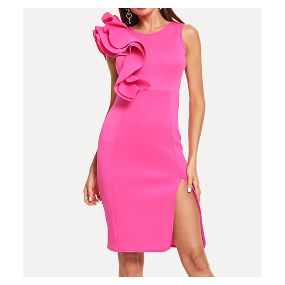 MBM Unlimited Dresses & Skirts - Fuchsia Pink Ruffle Sleeveless Side Slit Dress